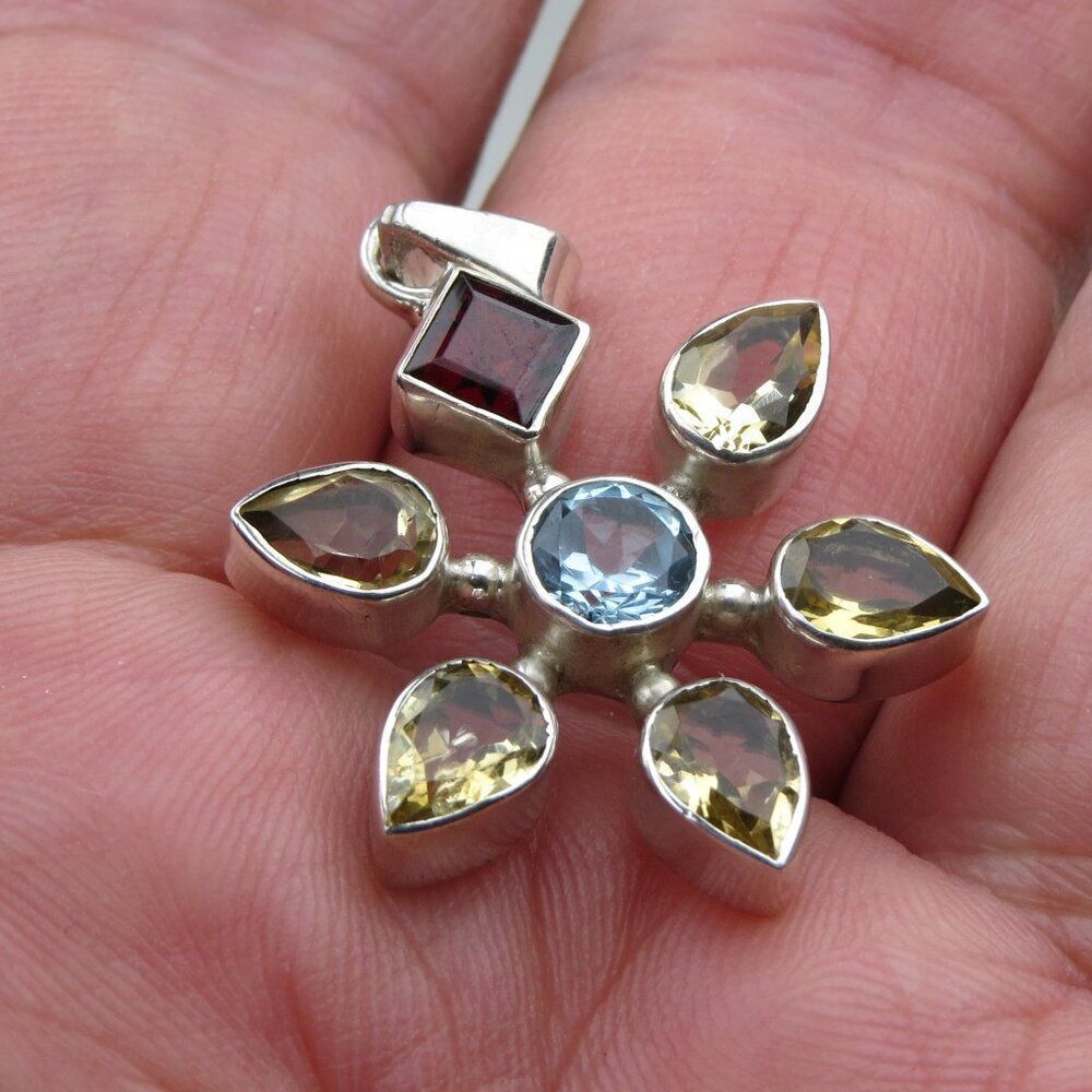 $300 Sterling Silver Topaz Garnet Citrin 7ct. Pendent